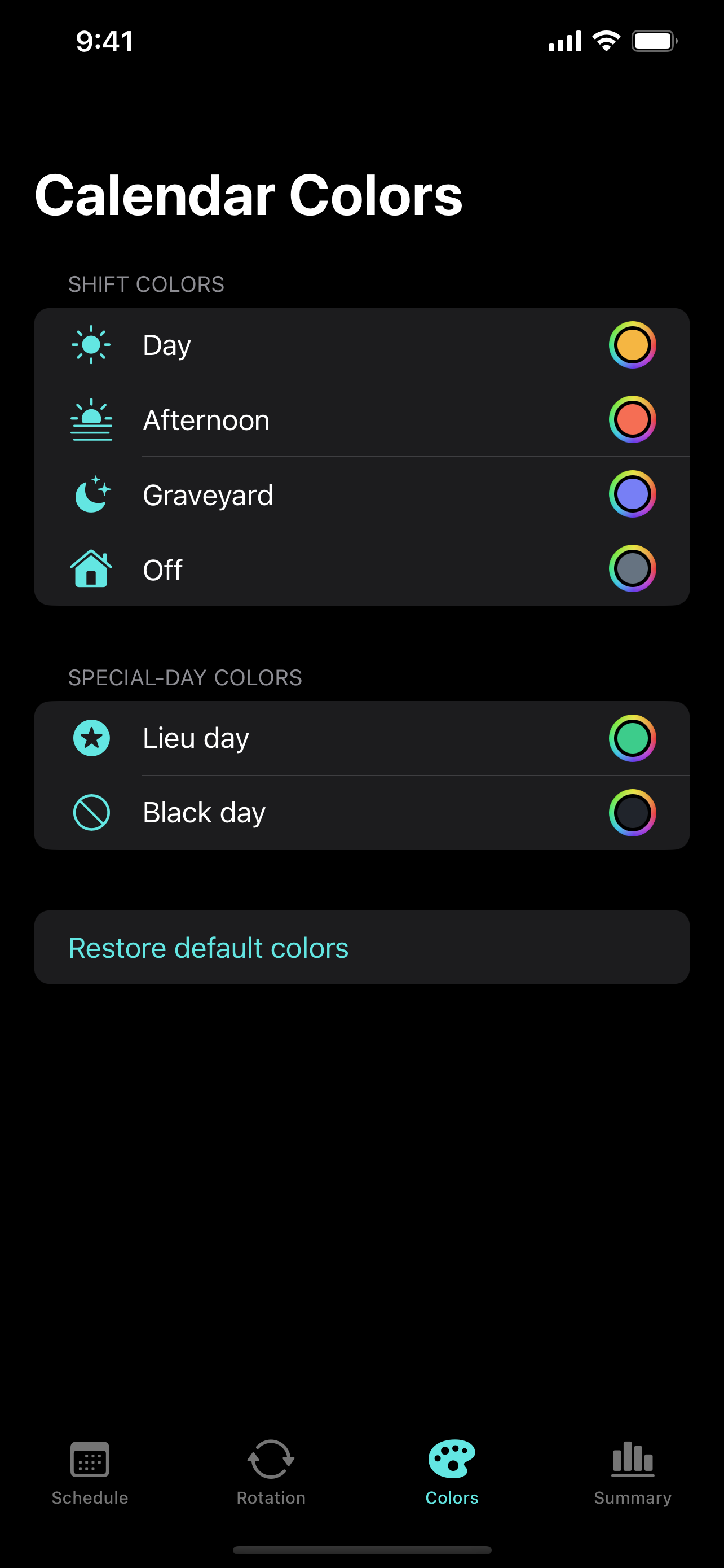 Shift Path custom shift color settings